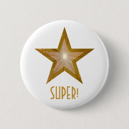 'Gold' Star 'SUPER'-toets wit Ronde Button 5,7 Cm