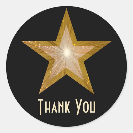 Gold Star "Thank You" ronde sticker zwart (Voorkant)
