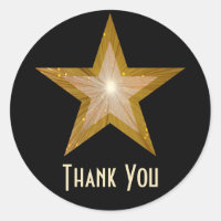 Gold Star "Thank You" ronde sticker zwart