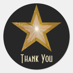 Gold Star "Thank You" ronde sticker zwart