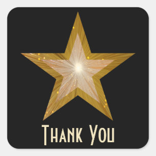 "Gold" Star 'Thank You' vierkante sticker zwart