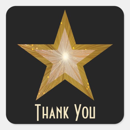 "Gold" Star 'Thank You' vierkante sticker zwart (Voorkant)