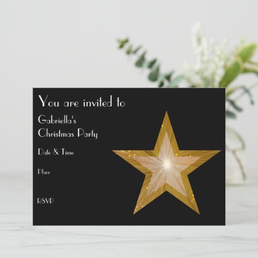 Gold Star uitnodiging voortekst zwart (Staand voorkant)