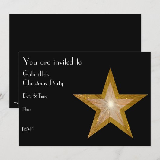 Gold Star uitnodiging voortekst zwart (Voorkant / Achterkant)