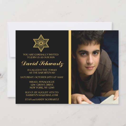 Gold Star van David Bar Mitzvah Afbeelding Invitat Kaart (Voorkant)