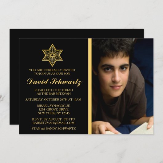 Gold Star van David Bar Mitzvah Afbeelding Invitat Kaart (Voorkant / Achterkant)