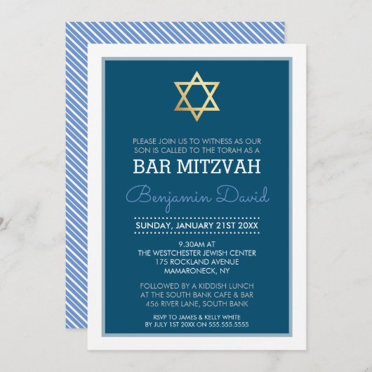 GOLD STAR VAN DAVID bar mitzvah modern simpel blau Kaart (Voorkant / Achterkant)
