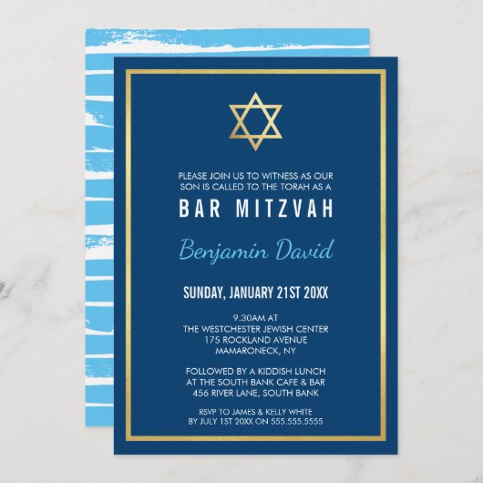 GOLD STAR VAN DAVID bar mitzvah modern simpel blau Kaart (Voorkant / Achterkant)