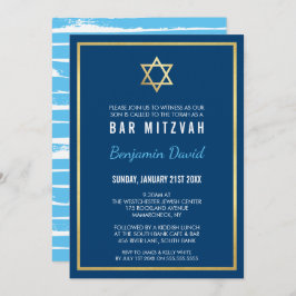 GOLD STAR VAN DAVID bar mitzvah modern simpel blau Kaart