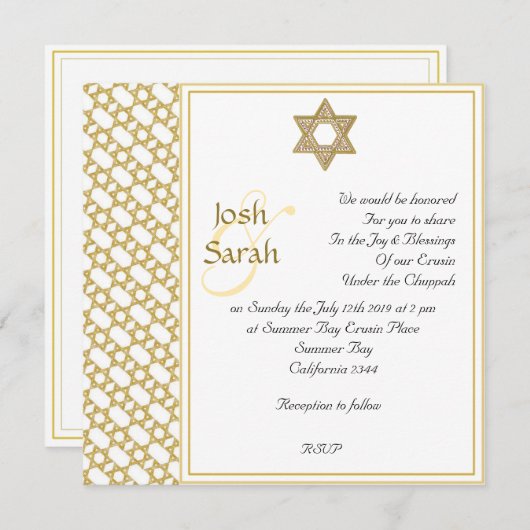 Gold Star van David Jewish bruiloft Kaart (Voorkant / Achterkant)