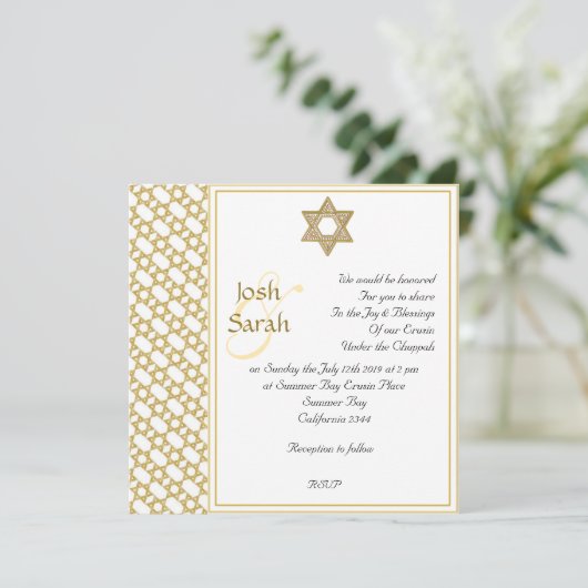 Gold Star van David Jewish bruiloft Kaart (Staand voorkant)