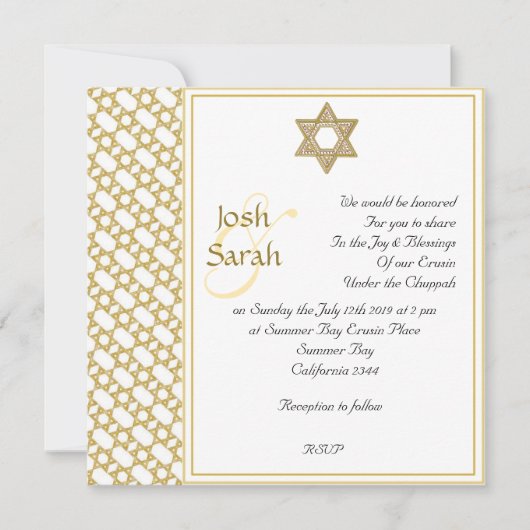 Gold Star van David Jewish bruiloft Kaart (Voorkant)