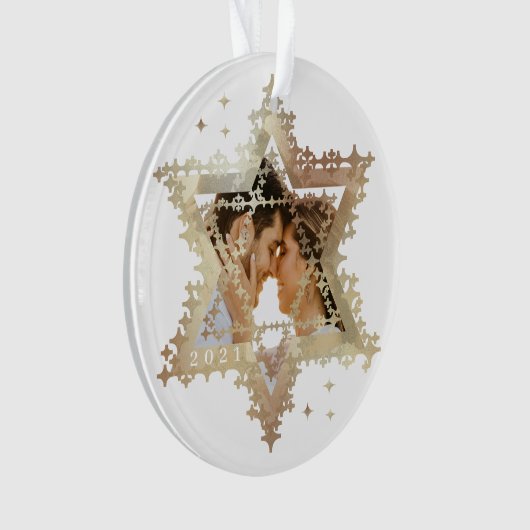 Gold Star van David Mr & Mrs First Hanukkah Foto Ornament (voorkant)