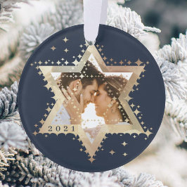 Gold Star van David Mr & Mrs First Hanukkah Foto Ornament