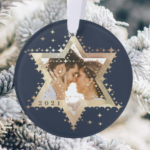 Gold Star van David Mr & Mrs First Hanukkah Foto Ornament