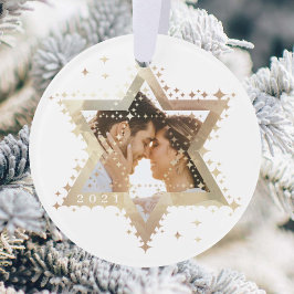 Gold Star van David Mr & Mrs First Hanukkah Foto Ornament