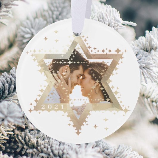 Gold Star van David Mr & Mrs First Hanukkah Foto Ornament