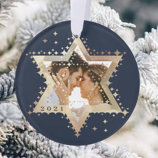 Gold Star van David Mr & Mrs First Hanukkah Foto Ornament