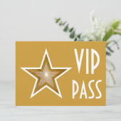 Gold Star 'VIP PASS' uitnodiging goud horizontaal (Staand voorkant)