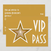 Gold Star 'VIP PASS' uitnodiging goud horizontaal (Voorkant / Achterkant)