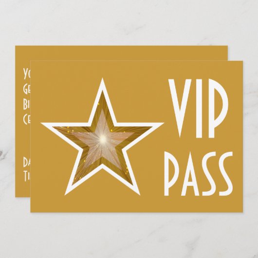 Gold Star 'VIP PASS' uitnodiging goud horizontaal (Voorkant / Achterkant)