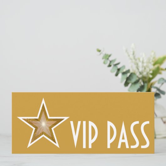 Gold Star 'VIP PASS' uitnodiging goud lang (Staand voorkant)