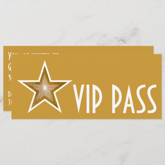 Gold Star 'VIP PASS' uitnodiging goud lang (Voorkant / Achterkant)