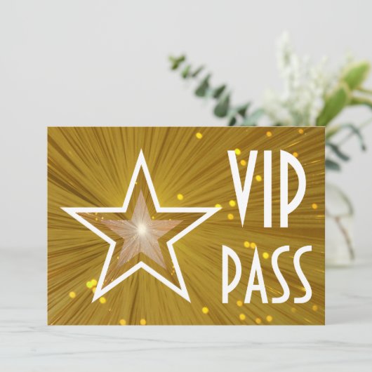 Gold Star 'VIP PASS'-uitnodiging horizontaal Kaart (Staand voorkant)