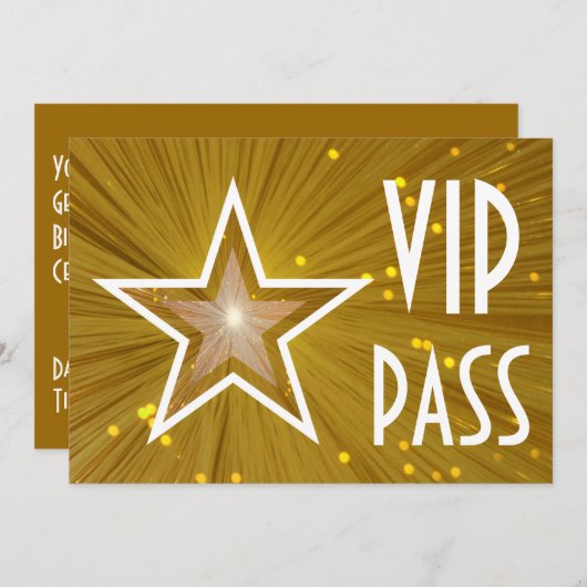 Gold Star 'VIP PASS'-uitnodiging horizontaal Kaart (Voorkant / Achterkant)
