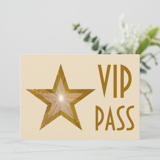 Gold Star 'VIP PASS'-uitnodiging, horizontaal Kaart (Staand voorkant)