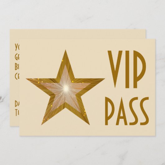 Gold Star 'VIP PASS'-uitnodiging, horizontaal Kaart (Voorkant / Achterkant)