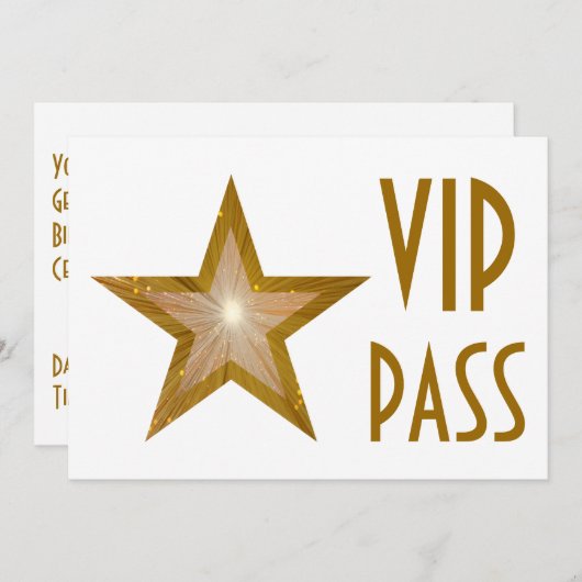 Gold Star 'VIP PASS'-uitnodiging, horizontaal wit Kaart (Voorkant / Achterkant)