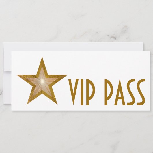 Gold Star 'VIP PASS'-uitnodiging, wit lang Kaart (Voorkant)