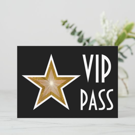 Gold Star 'VIP PASS'-uitnodiging zwart horizontaal Kaart (Staand voorkant)