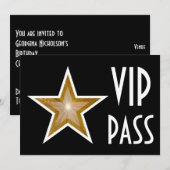 Gold Star 'VIP PASS'-uitnodiging zwart horizontaal Kaart (Voorkant / Achterkant)
