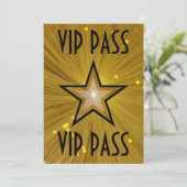 Gold Star 'VIP PASS'-uitnodiging zwart Kaart (Staand voorkant)