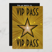 Gold Star 'VIP PASS'-uitnodiging zwart Kaart (Voorkant / Achterkant)