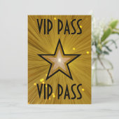 Gold Star 'VIP PASS'-uitnodiging zwart Kaart (Staand voorkant)