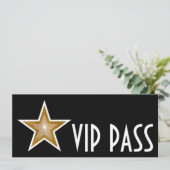 Gold Star 'VIP PASS'-uitnodiging, zwart lang Kaart (Staand voorkant)