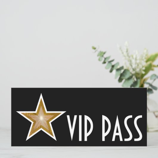 Gold Star 'VIP PASS'-uitnodiging, zwart lang Kaart (Staand voorkant)