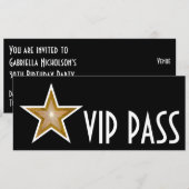 Gold Star 'VIP PASS'-uitnodiging, zwart lang Kaart (Voorkant / Achterkant)