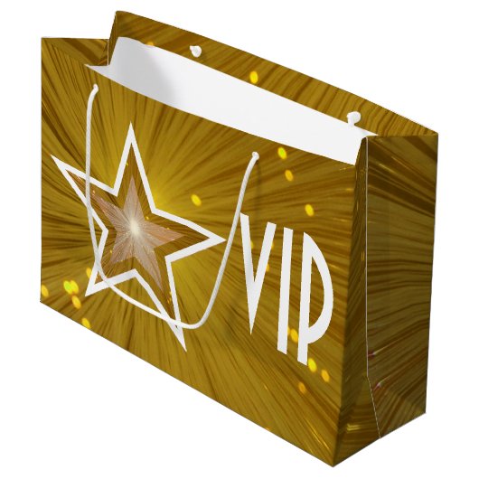 Gold Star VIP wit groot Large Cadeautasje (Voorkant Gekanteld)