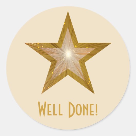 Gold Star 'Well done!' ronde sticker (Voorkant)