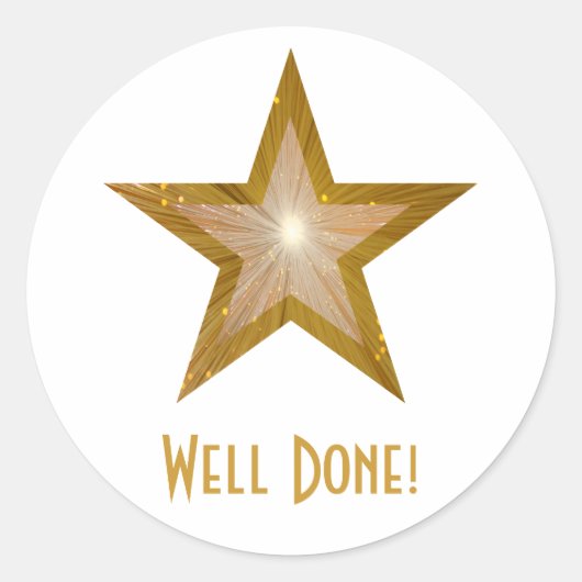 Gold Star 'Well done!' ronde sticker wit (Voorkant)