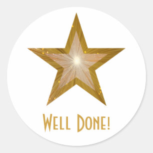 Gold Star 'Well done!' ronde sticker wit