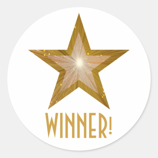 Gold Star 'WINNER!' ronde sticker wit (Voorkant)