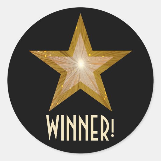 Gold Star 'WINNER' ronde sticker zwart (Voorkant)