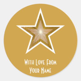 "Gold" Star 'with Love from': ronde sticker geel