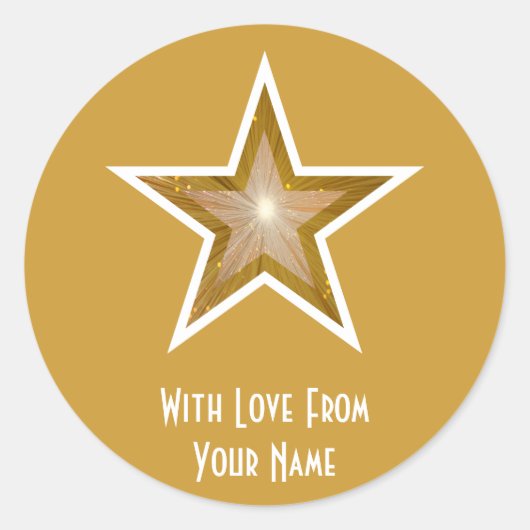 "Gold" Star 'with Love from': ronde sticker geel (Voorkant)