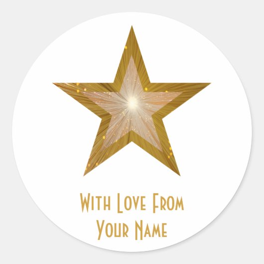 "Gold" Star 'With Love From' ronde sticker wit (Voorkant)